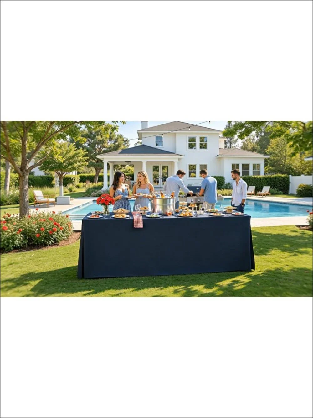 Fitted Tablecloth for 6 Foot Rectangle Table 72x30 Polyester Waterproof